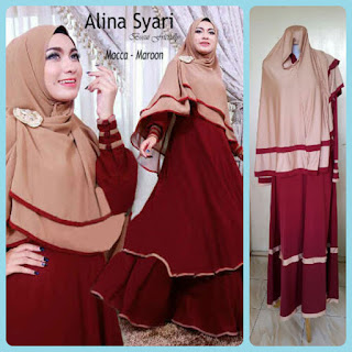 Gamis Syari Alina Mocca-Maroon