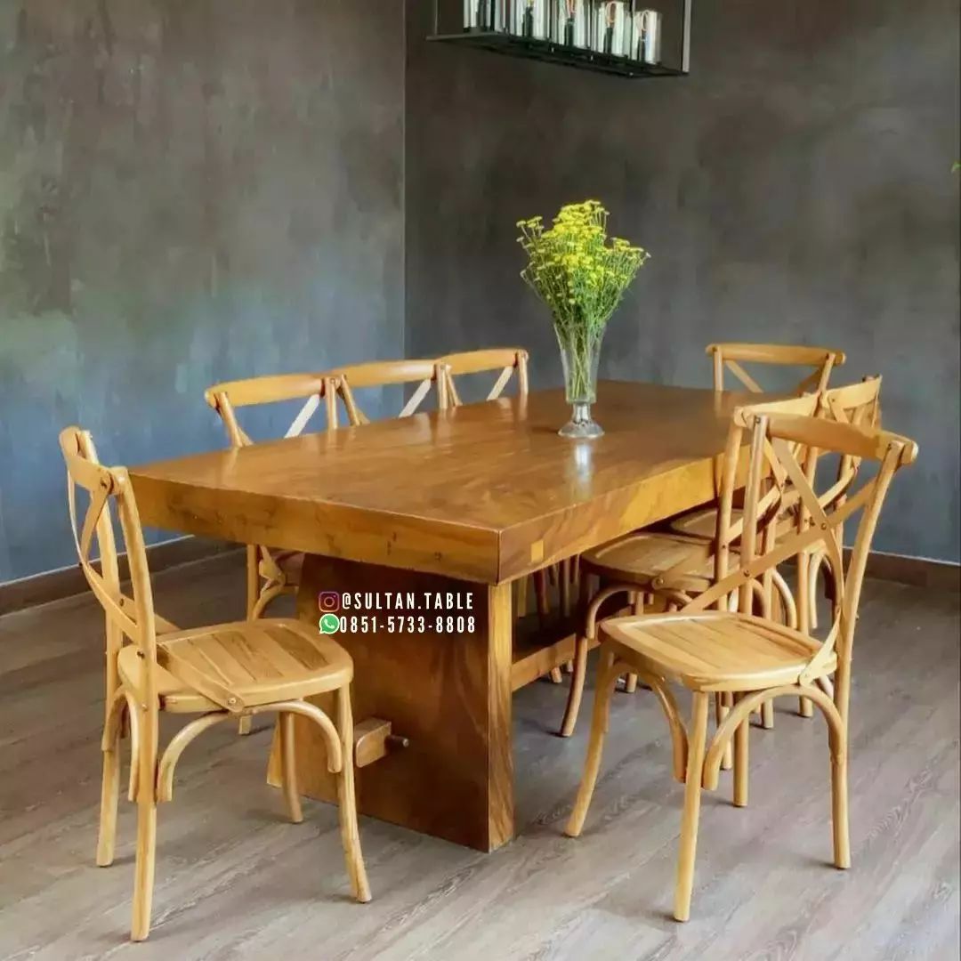 meja makan kayu 8 kursi