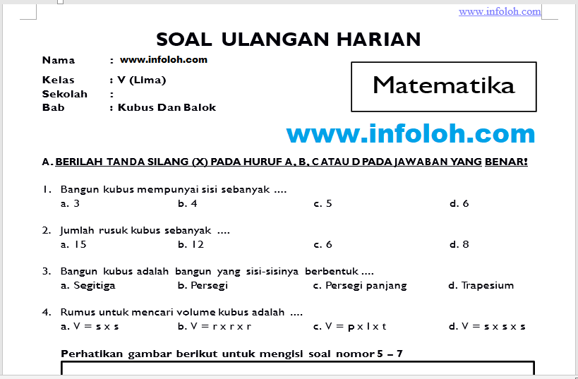 Soal Matematika Kelas 5 Sd Bab 5 Kubus Dan Balok Terbaru Infoloh Com