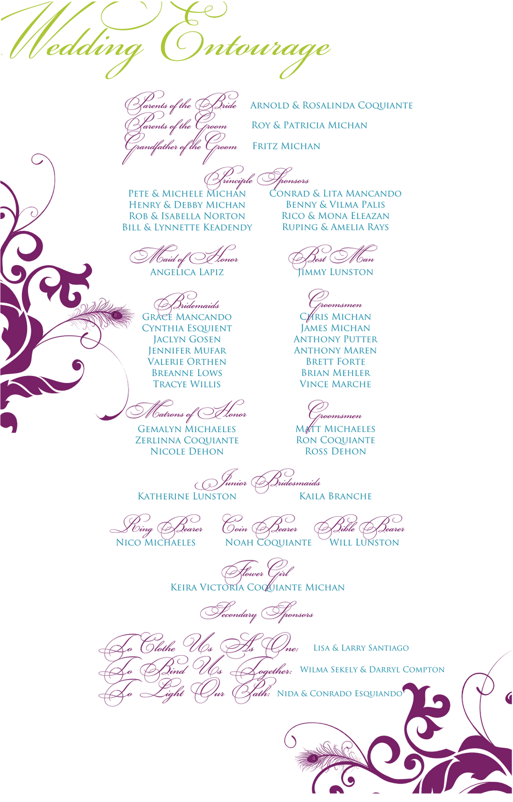 Escort card template : in three colors sets, to indicate entree choice ...