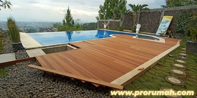 Inspirasi Penempatan Decking Bengkirai - pinggiran kolam renang