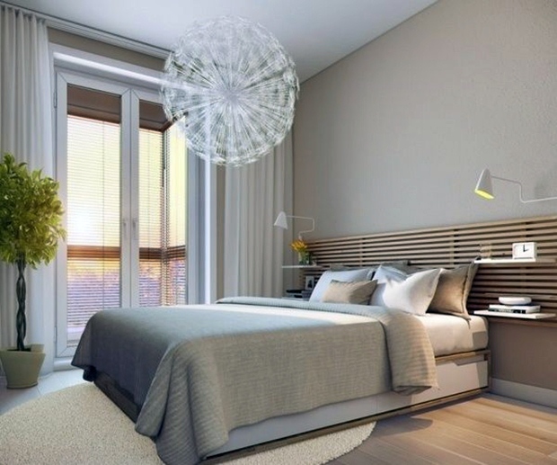 white and grey bedroom design with ornament plants