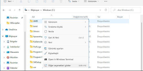 Windows 11'de Eski Sağ Tıklama Bağlam Menüsünü Geri Getirme