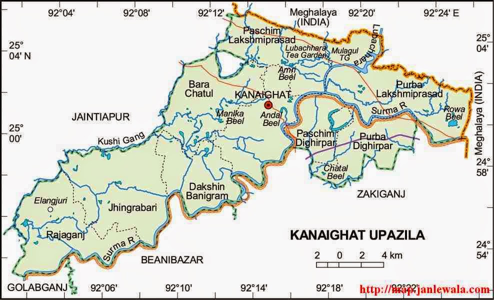 kanaighat upazila map of bangladesh