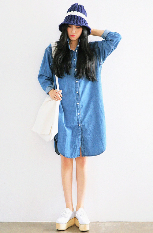 Denim Long Shirt Dress