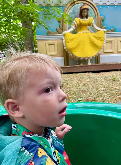 preschooler on fairy tale brook showing a lego cinderella