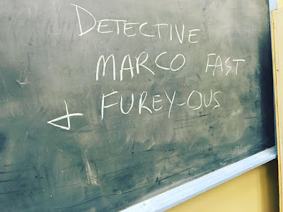 PLL bts 7x14 "Power Play" chalkboard "Detective Marco Fast + Furey-ous"