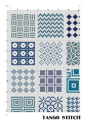 Blue cross stitch ornament sampler pattern