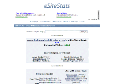eSiteStats - bidbasedwebdirectory.com Estimated Worth by eSiteStats