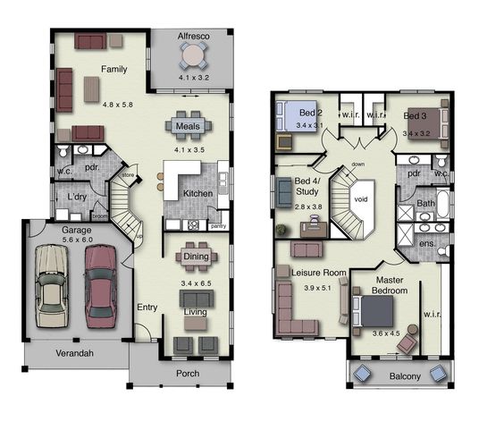 Duplex Small House Floor Plans With 3 or 4 Bedrooms ...