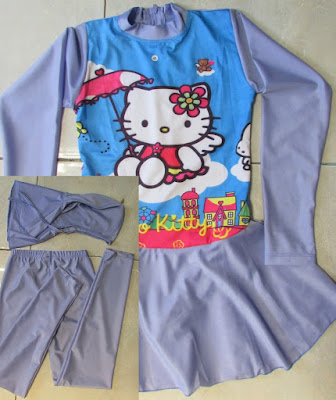 Baju Renang Anak Muslim Karakter Hello Kitty biru