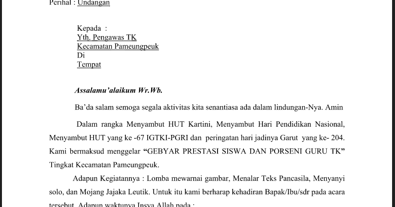 Contoh Surat Undangan Resmi TK/PAUD/RA/KB/TPA Format Word 