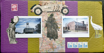 postage stamp polaroid map collage