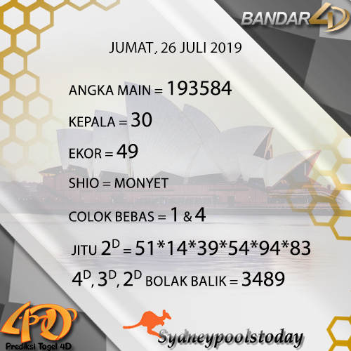 Prediksi Togel Ter Akurat Dari SYDNEY JUMAT 26 Juli 2019