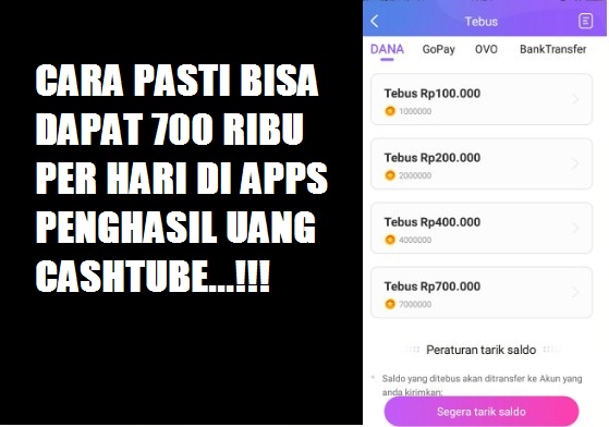 Cara Mendapatkan 700 Ribu Perhari Di CashTube APPS Nonton Video di Bayar