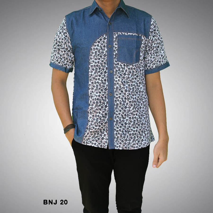 Desain Kemeja  batik  pria kombinasi  kain polos  lengan  