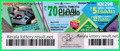 Kerala  Lottery Result 09-01-2020 Karunya Plus KN-298 (keralalotteryresult.net)