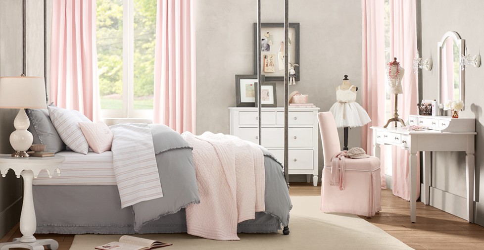 Grey And Pink Girls Room