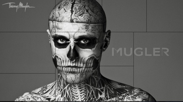 Fullface skull tattoo like the male model in those Thierry Mugler fashion 