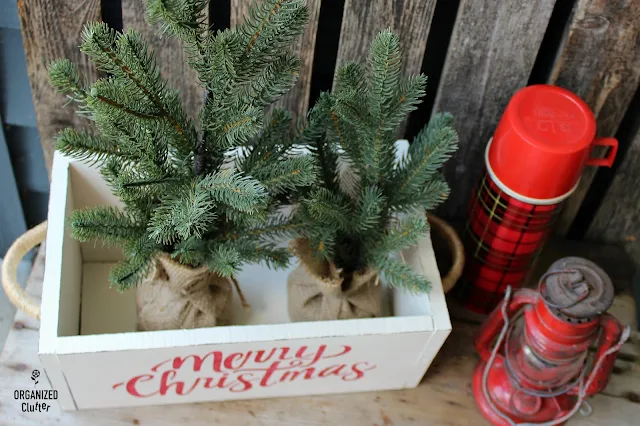 Garage Sale Wooden Box Upcycled As Inexpensive Christmas Decor #hobbylobbystencil #hobbylobby #hobbylobbyhardware #Christmas #stencil #farmhouseChristmas #upcycle #garagesalefinds