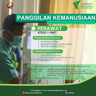 Dompet Dhuafa membuka Lowongan Kerja sebagai Perawat