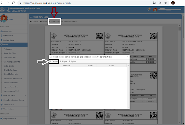 Cara Upload Kartu Peserta UNBK Terbaru