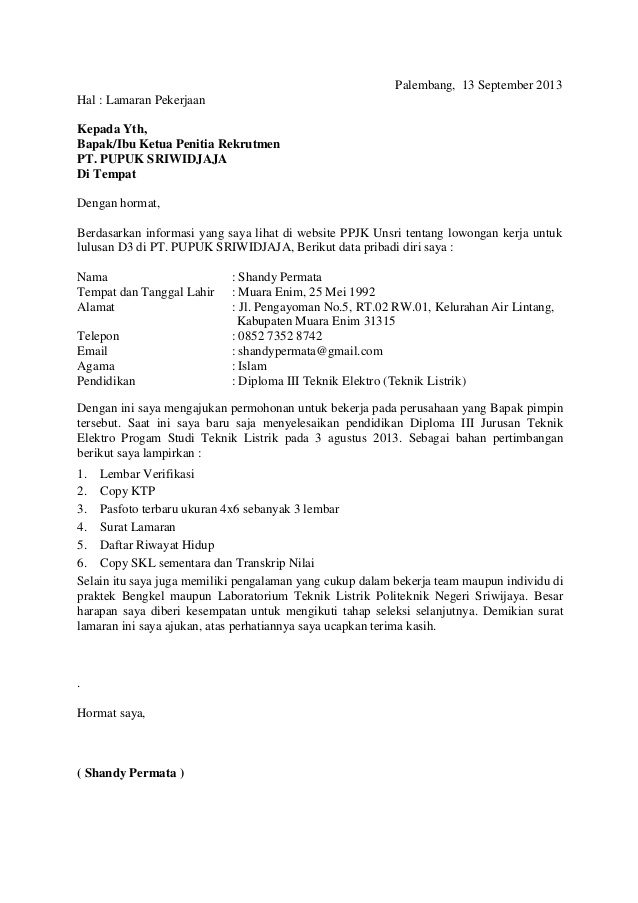 Surat Lamaran Kerja PDF - ben jobs