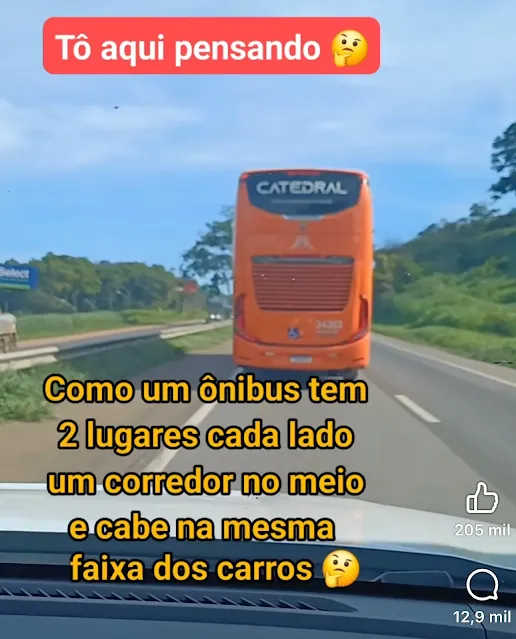 Como um ônibus tem 2 lugares cada lado um corredor no meio e cabe na mesma faixa dos carros