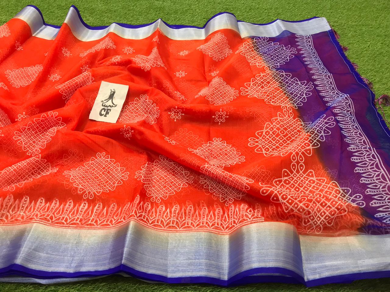 pix Muggu Design Sarees Online Shopping beautiful muggu design organza sarees
