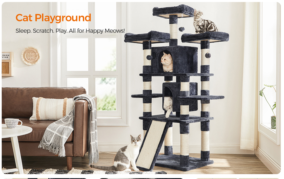 FEANDREA 67-Inch Multi-Level Cat Tree for Savannah and Bengal cats
