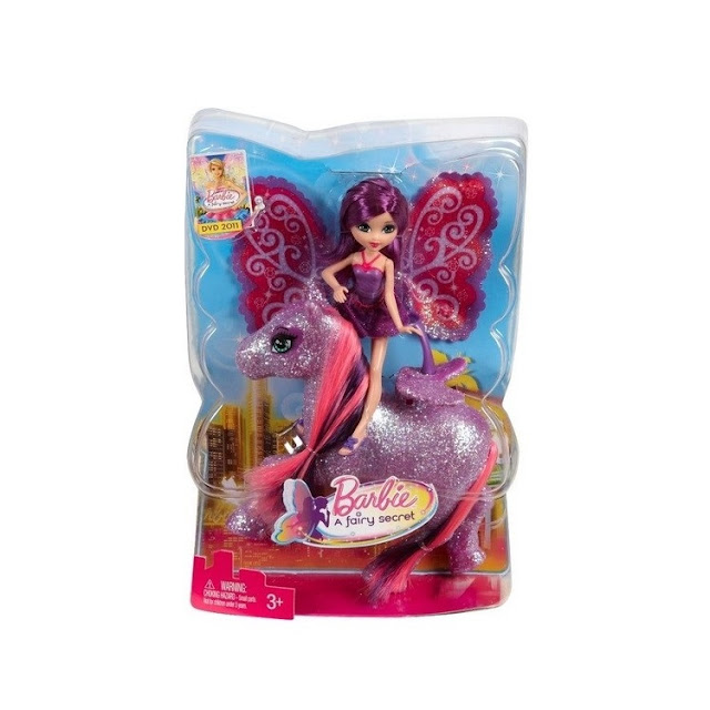 Mini poupée et poney mauves du film Barbie et Le Secret des Fées.