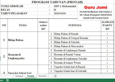  Program Tahunan dan Program Semester yang admin  ✔ Download, Unduh Protah & Prosem Kurikulum 2013 Kelas 2 SD Tahun Pelajaran 2019/2020 Sudah Makara Format Excel