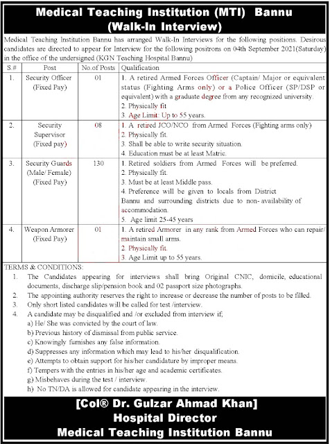 Medical Teaching Institution MTI Bannu Today Latest  Jobs 2021 Latest (140 Vacancies)