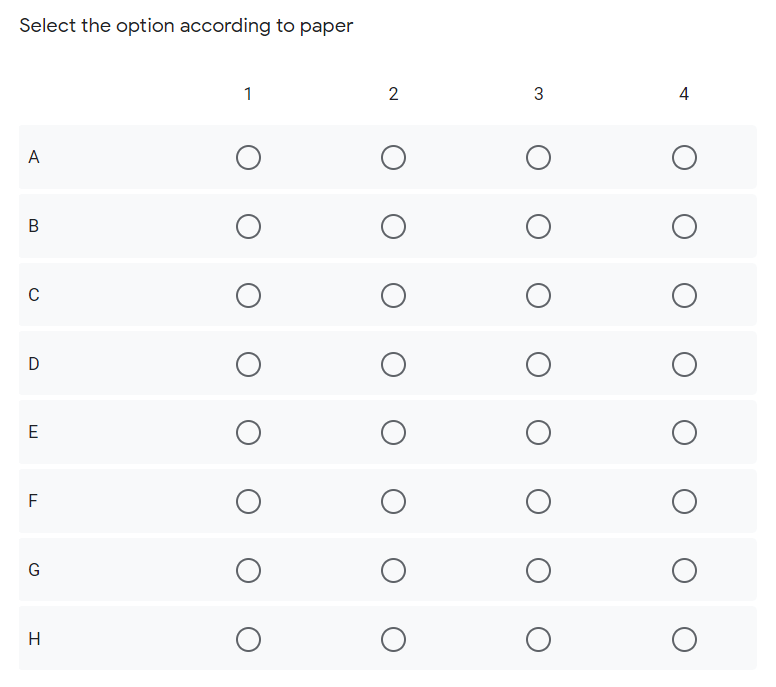 example of answer sheet from given question options