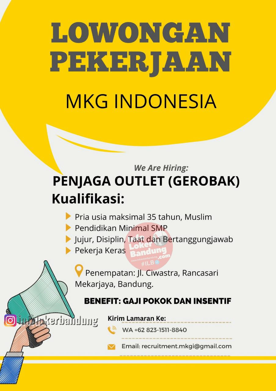 Lowongan Penjaga Outlet MKG Indonesia Bandung April 2024