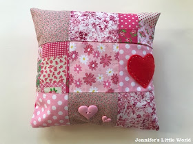 Simple heart themed patchwork cushion sewing project