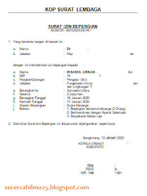 Contoh Format Surat Izin Bepergian PNS