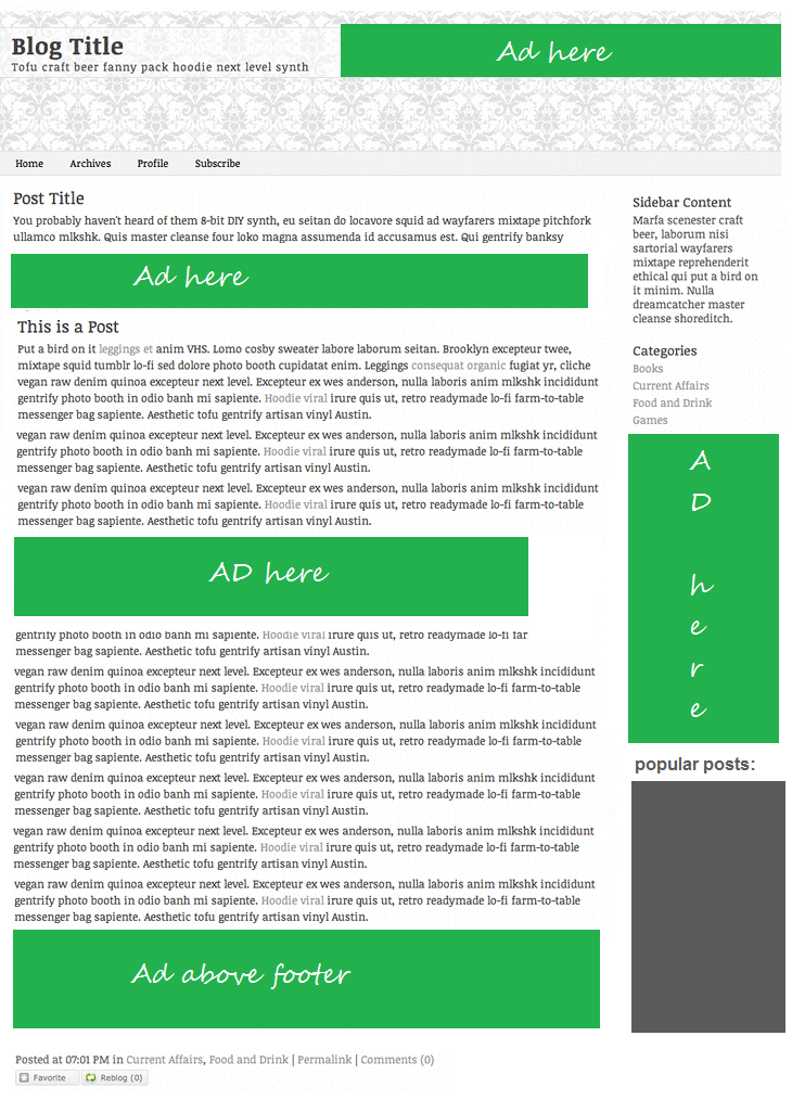 Good positions to place ads in blogger