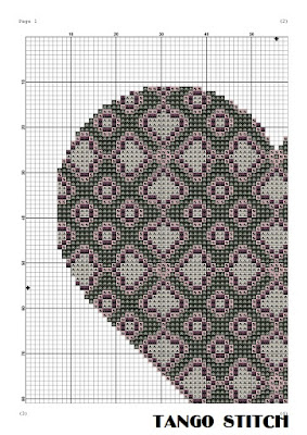 Vintage ornament romantic heart cross stitch pattern