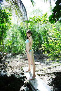Ai Takabe Japanese Sexy Voice Actress Sexy Blue Sky Swimsuit In Green Park 1