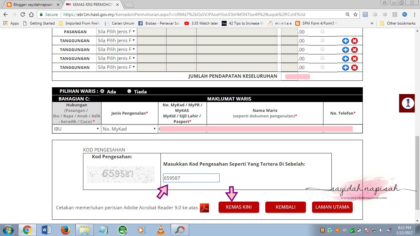 Yeayy done kemaskini BR1M 2018 secara online 