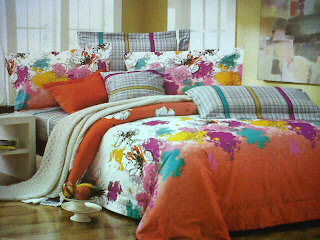 sprei motif bunga orange