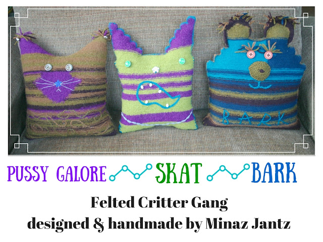 Pussy Galore, Skat, Bark pillows by Minaz Jantz