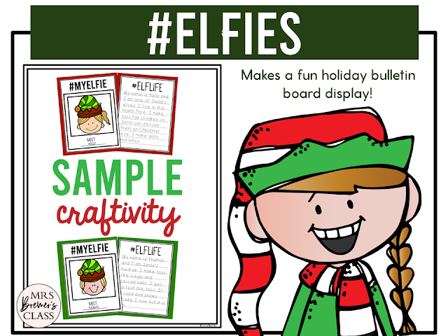 Elfies All About Me as an Elf Craft and writing activity for Christmas in Kindergarten, First Grade, and Second Grade