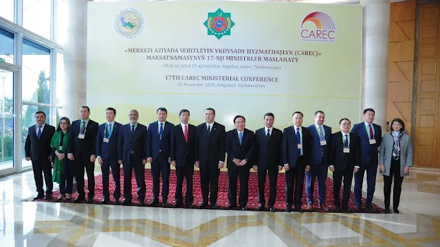 Image Attribute: CAREC Program ministers, senior officials, and partners at the 17th Ministerial Conference in Ashgabat, Turkmenistan. See below for a full caption. / Source: Asian Development Bank (ADB)