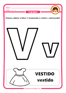 LETRA V: Atividades de alfabeto para homeschooling. atividade letra bastão maiúscula para imprimir