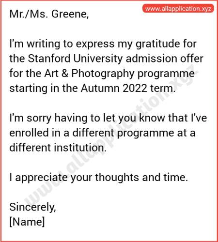 Decline Admission Offer Sample Letter (Decline Respectfully)