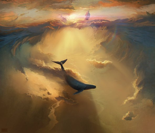 Artem Cheboha rhads deviantart ilustrações paisagens surreais fantasia céu nuvens baleias voando