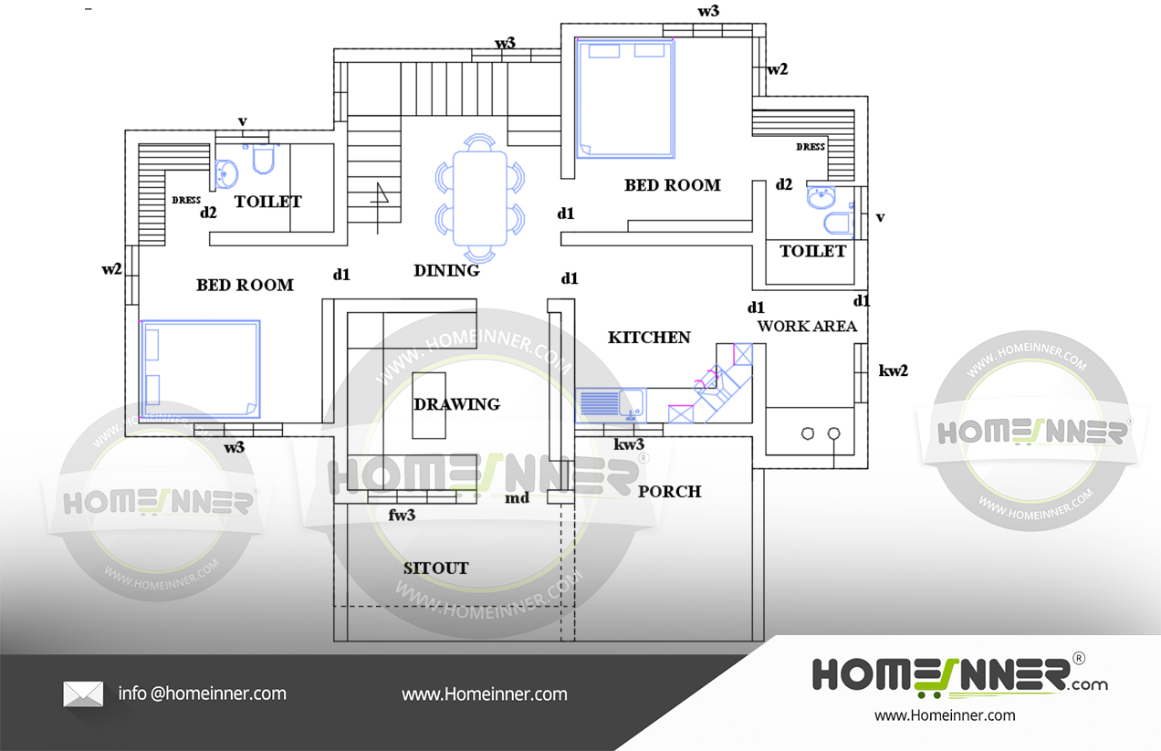 Free Low  cost  house  plan  900  sq  ft  2 bedroom