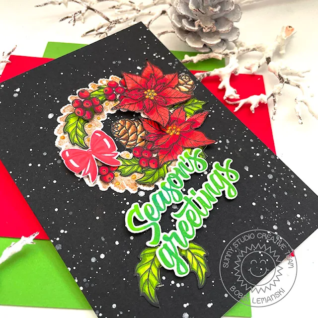 Sunny Studio Stamps: Winter Wreaths Holiday Card by Bobbi Lemanski (featuring Classy Christmas, Holiday Greetings)